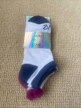 Lucky in Love Low Cut Athletic Socks in White, Navy & Pink